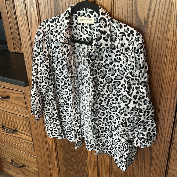 Jones New York Linen Animal Print Button‎ Up petite large PL - Picture 2 of 6